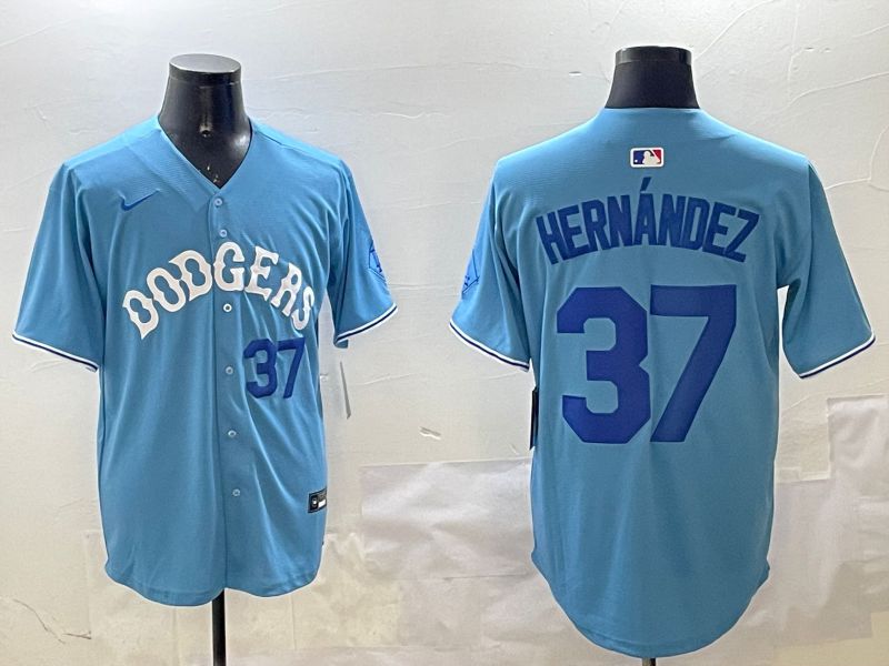 Men Los Angeles Dodgers #37 Hernandez Light Blue Joint Name 2025 Nike MLB Jersey style 11->los angeles dodgers->MLB Jersey